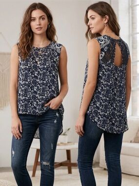 Like New Roar Embroidery Open Back Top